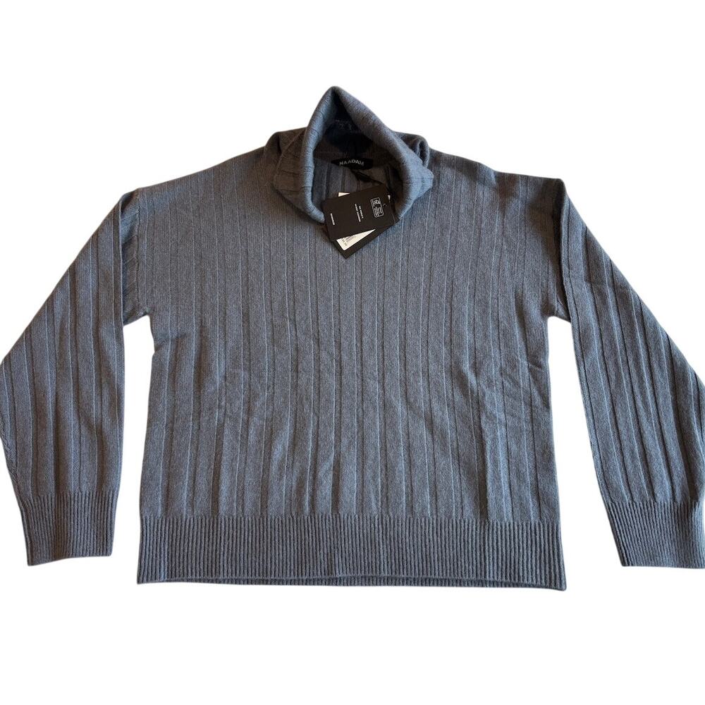 NWT NAADAM Cashmere Relaxed Ribbed Turtleneck Sweater Slate Blue XS S $150.00